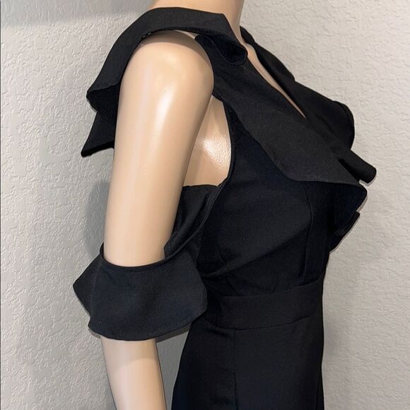 Lulu's Black Jumpsuit with Cold Shoulder and Wide-Leg Design - Picture 6 of 9